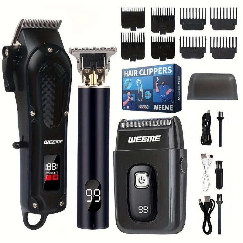 3-Piece Professional Blonde Hair Clipper & Trimmer Kit for Men - Usb-Rechargeable Barber Set Featuring LCD Display, Adjustable Blade Hair Clippers, and Professional Men'S Trimmer
