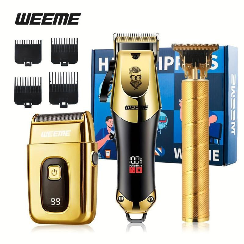3-Piece Professional Blonde Hair Clipper & Trimmer Kit for Men - Usb-Rechargeable Barber Set Featuring LCD Display, Adjustable Blade Hair Clippers, and Professional Men'S Trimmer