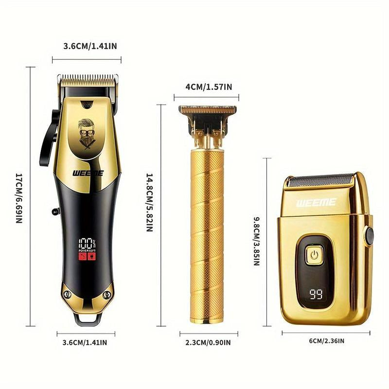 3-Piece Professional Blonde Hair Clipper & Trimmer Kit for Men - Usb-Rechargeable Barber Set Featuring LCD Display, Adjustable Blade Hair Clippers, and Professional Men'S Trimmer