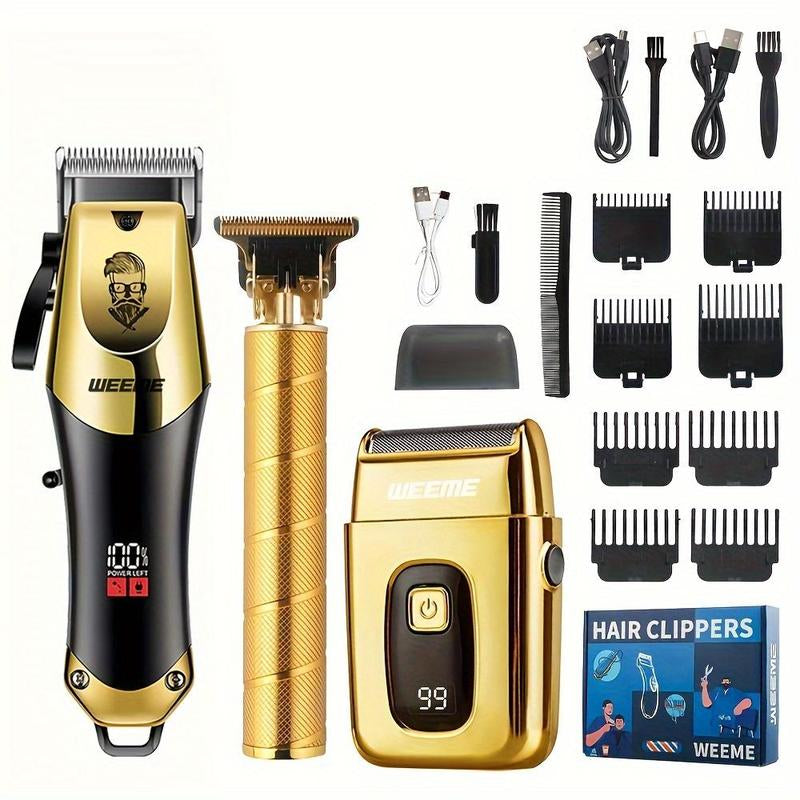 3-Piece Professional Blonde Hair Clipper & Trimmer Kit for Men - Usb-Rechargeable Barber Set Featuring LCD Display, Adjustable Blade Hair Clippers, and Professional Men'S Trimmer
